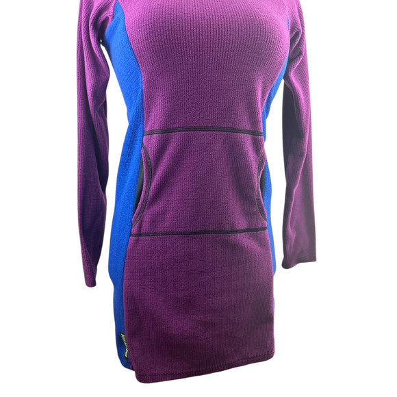 Melanzana Hooded Micro Grid Fleece Dress Hoody Purple & Blue Women’s Size Small - Picture 5 of 16